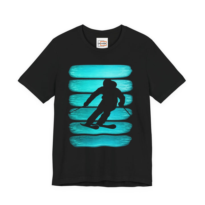 Vintage Skier Teal Stripes — Unisex Graphic Tee | Universe