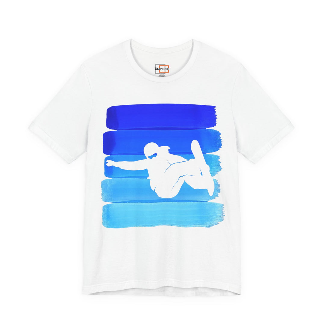 Vintage Snowboarder Blue Stripes — Unisex Graphic Tee | Universe