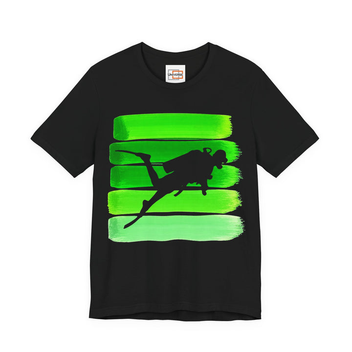 Vintage Scuba Diver Green Stripes — Unisex Graphic Tee | Universe