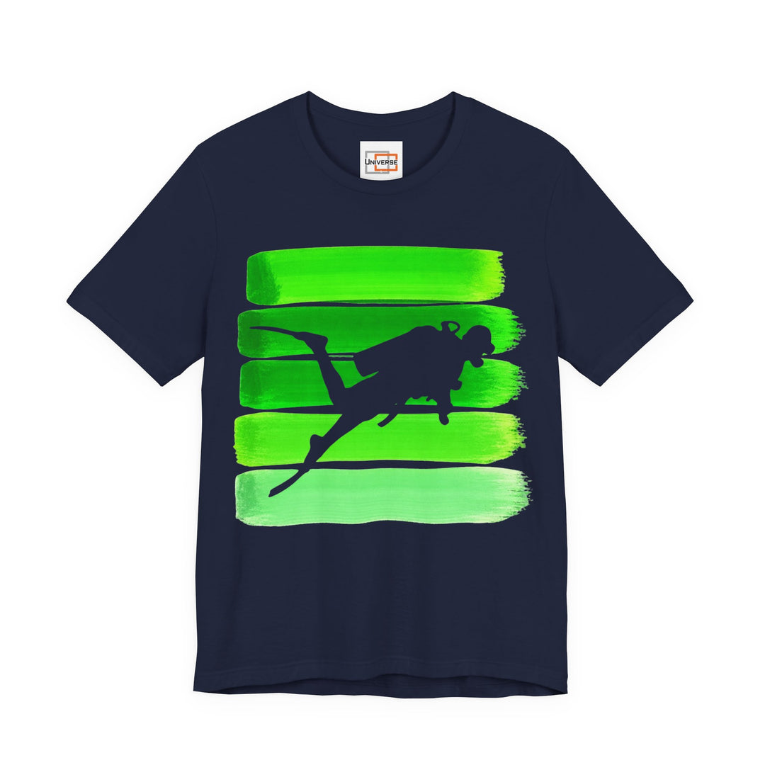 Vintage Scuba Diver Green Stripes — Unisex Graphic Tee | Universe