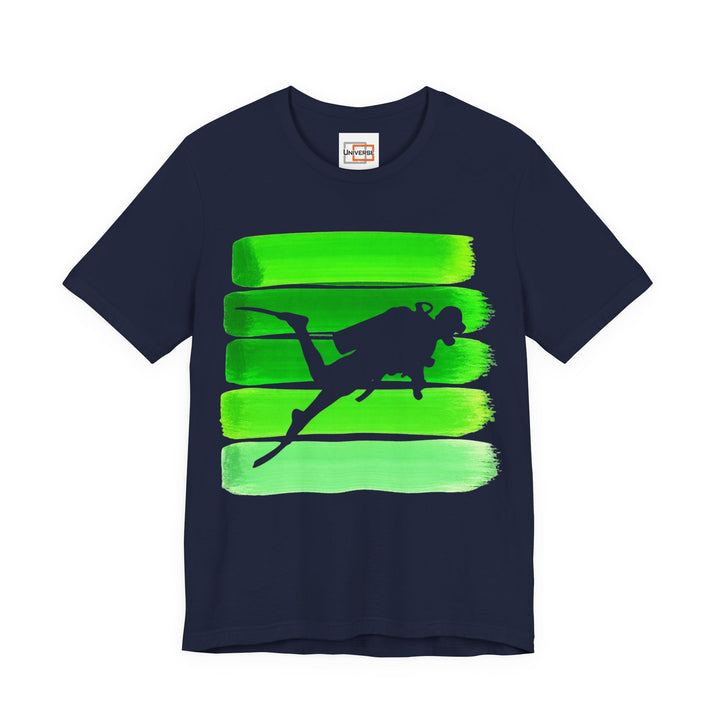 Vintage Scuba Diver Green Stripes — Unisex Graphic Tee | Universe