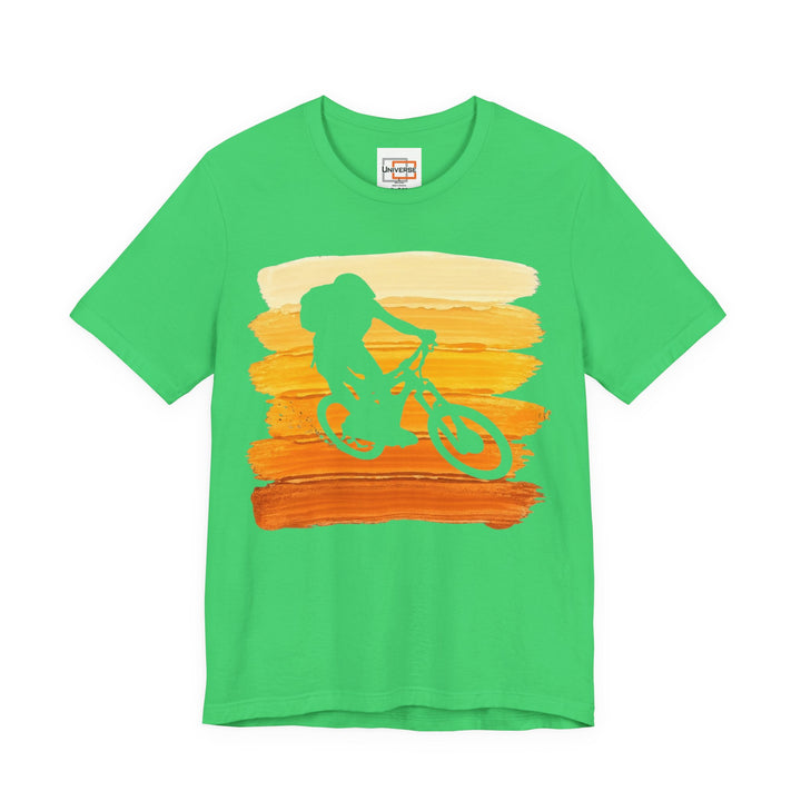 Vintage Mountain Biker Orange Stripes — Unisex Graphic Tee | Universe