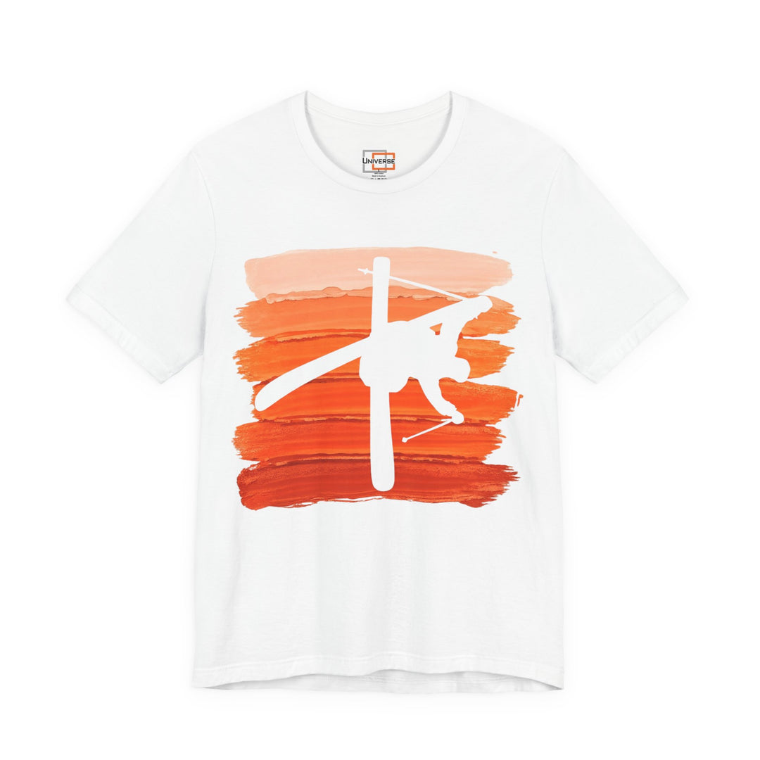 Vintage Freestyle Skier Orange Stripes — Unisex Graphic Tee | Universe