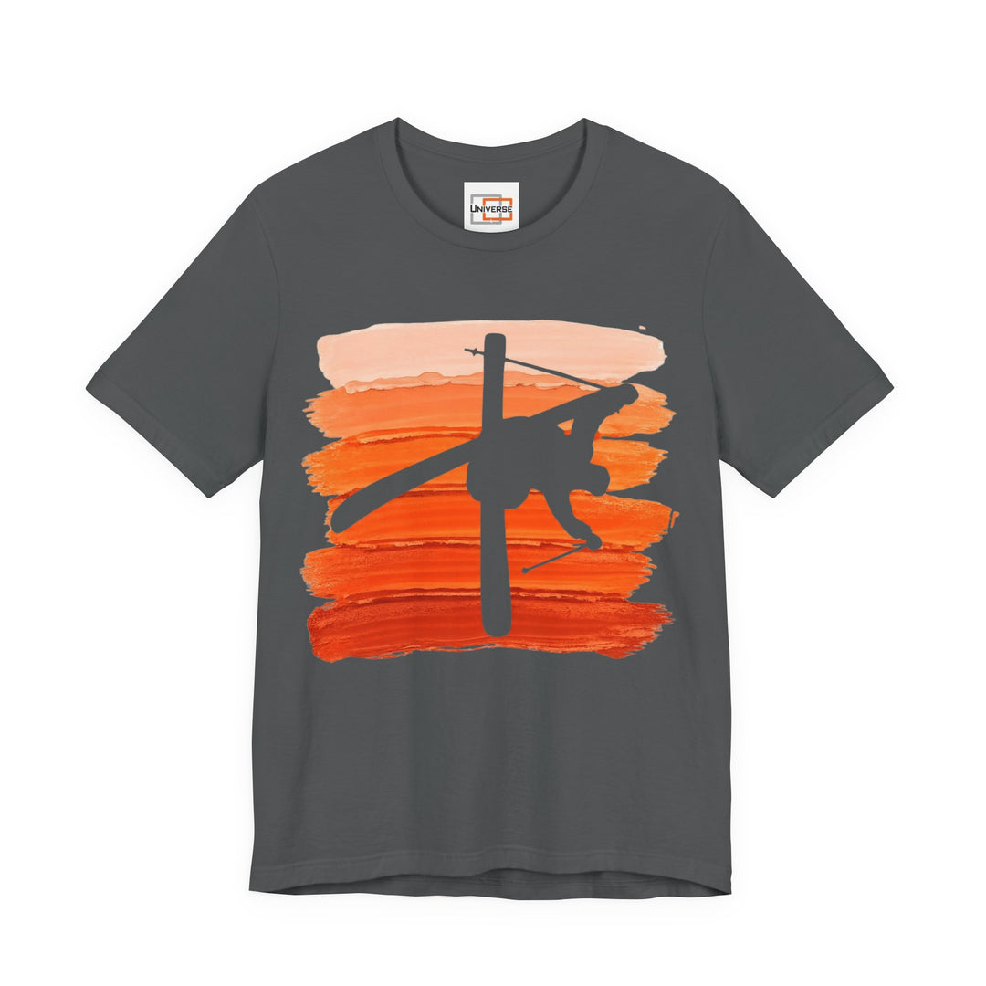 Vintage Freestyle Skier Orange Stripes — Unisex Graphic Tee | Universe