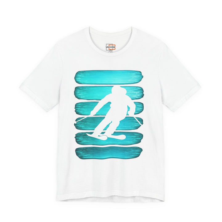 Vintage Skier Teal Stripes — Unisex Graphic Tee | Universe