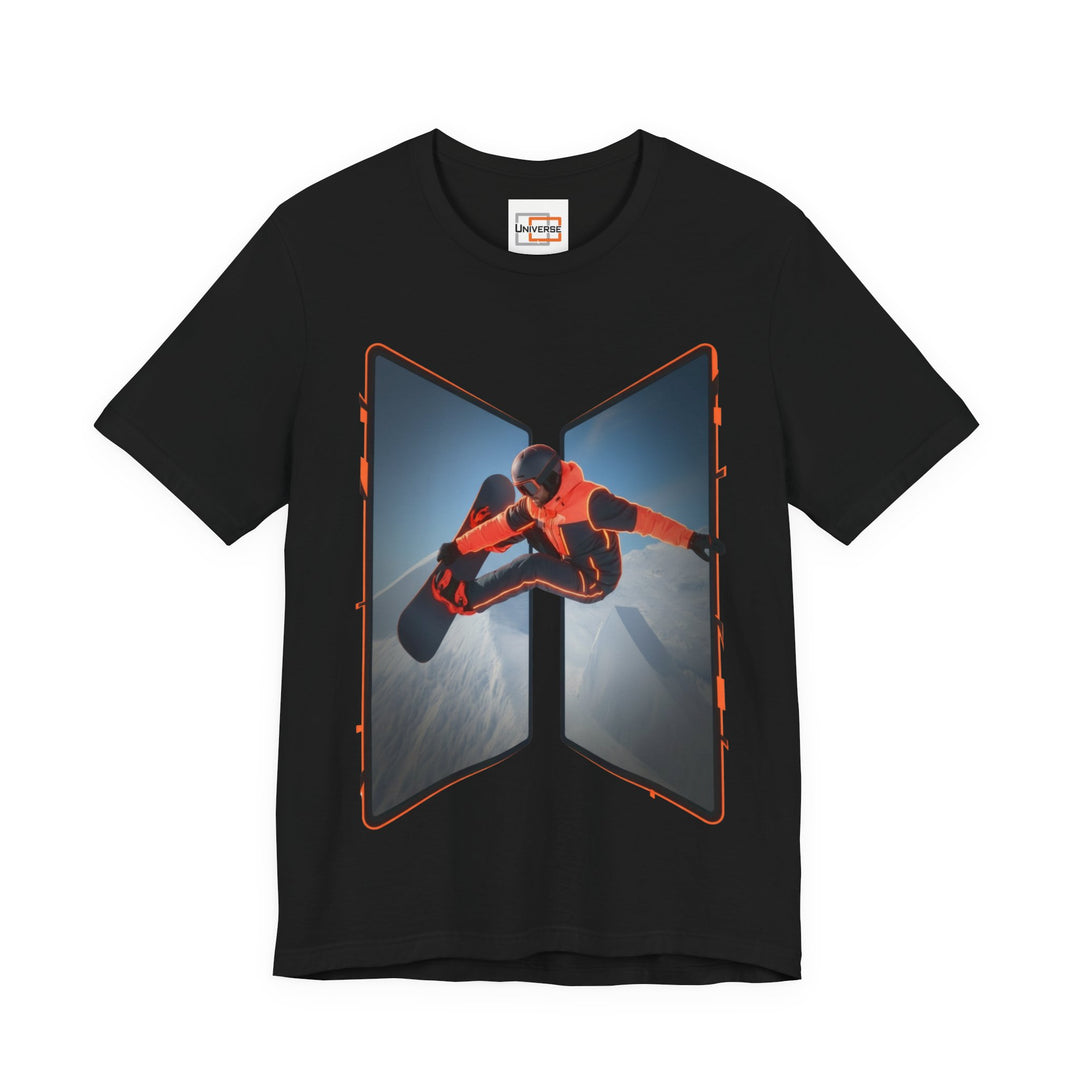 Neon Snowboarder Z-Fold Portal— Unisex Graphic Tee | Universe