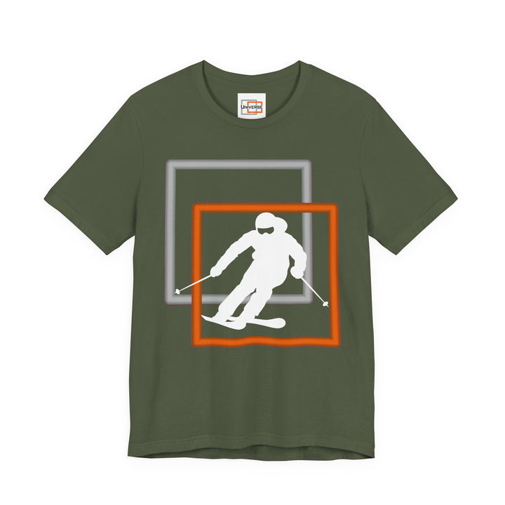 Minimal Downhill Skier Dark — Unisex Graphic Tee | Universe