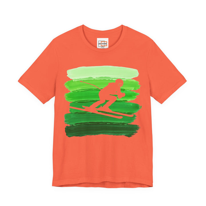 Vintage Downhill Skier Green Stripes — Unisex Graphic Tee | Universe