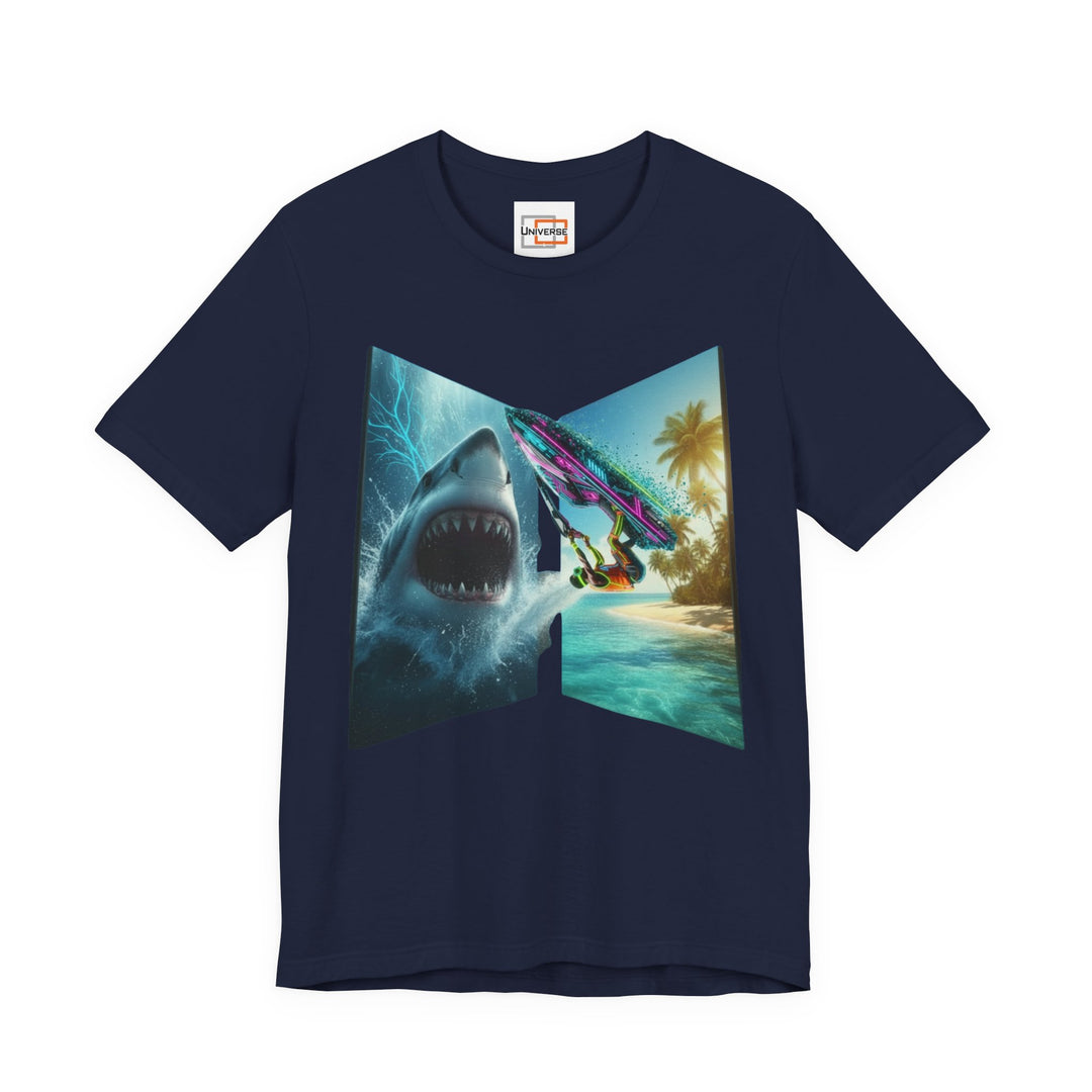 Shark vs Wakeboarder Z-Fold Portal— Unisex Graphic Tee | Universe