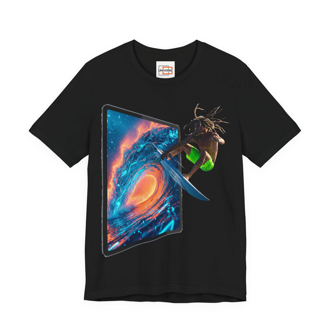 Fire Wave Surfer Portal— Unisex Graphic Tee | Universe