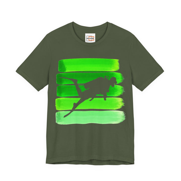 Vintage Scuba Diver Green Stripes — Unisex Graphic Tee | Universe