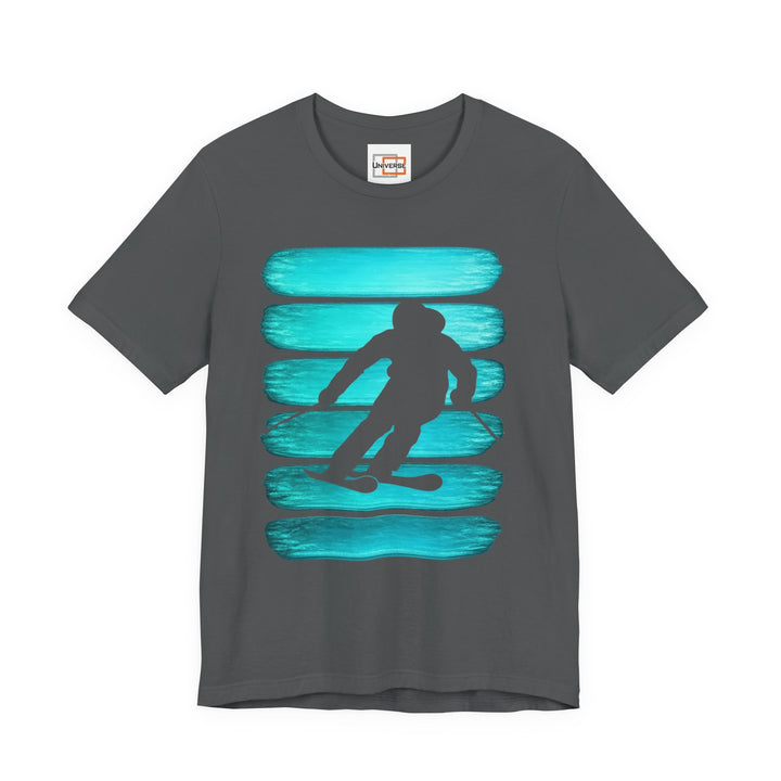 Vintage Skier Teal Stripes — Unisex Graphic Tee | Universe
