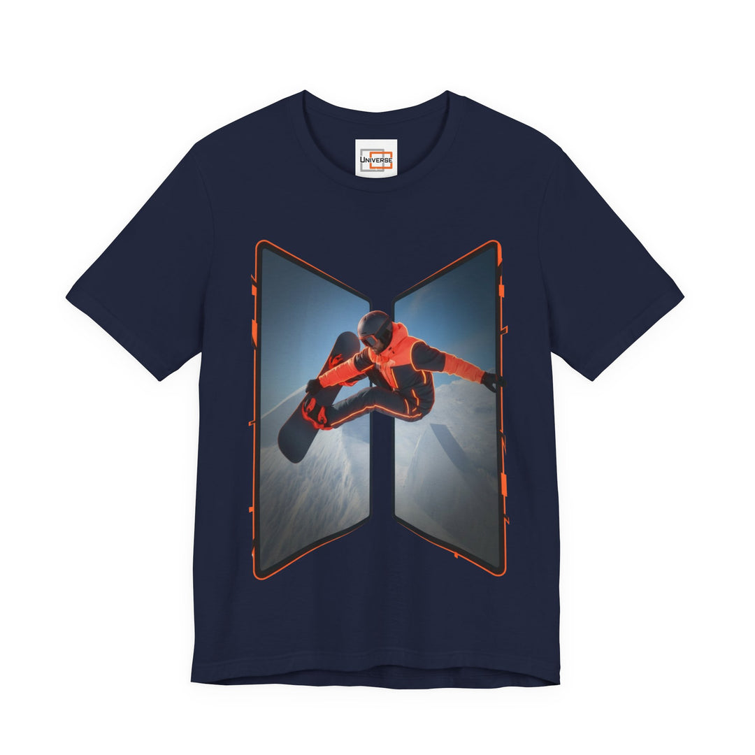 Neon Snowboarder Z-Fold Portal— Unisex Graphic Tee | Universe