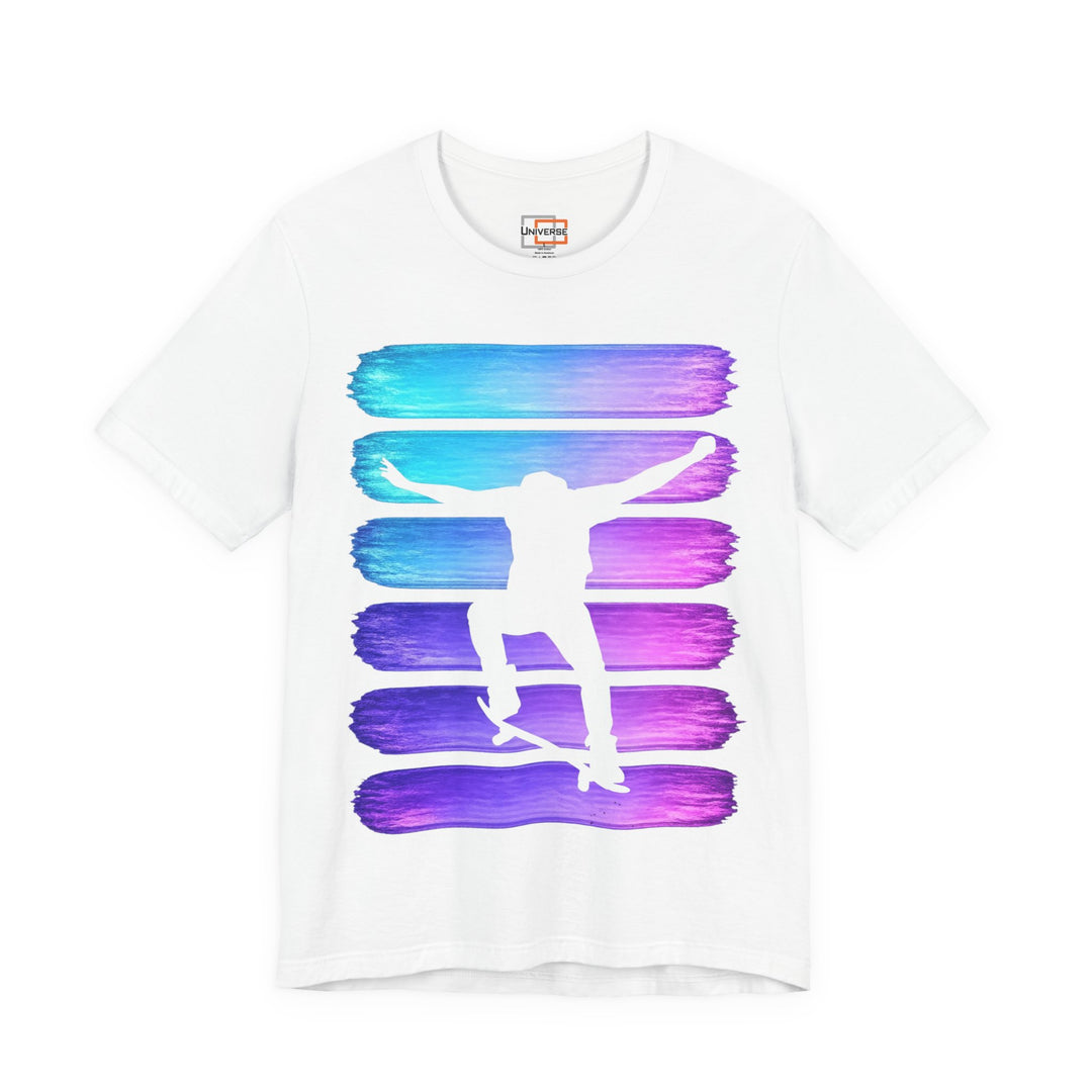 Vintage Skateboarder Purple Blue Stripes — Unisex Graphic Tee | Universe