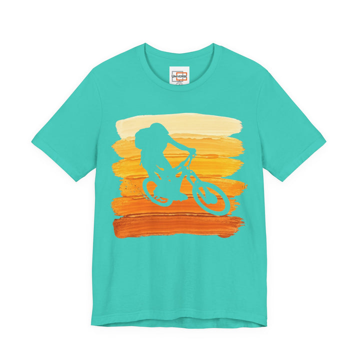 Vintage Mountain Biker Orange Stripes — Unisex Graphic Tee | Universe