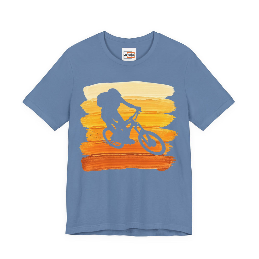 Vintage Mountain Biker Orange Stripes — Unisex Graphic Tee | Universe