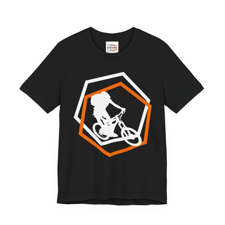 Minimal Mountain Biker Dark— Unisex Graphic Tee | Universe