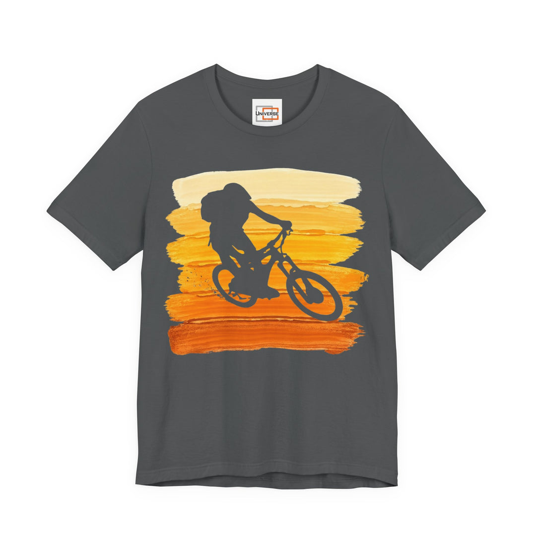 Vintage Mountain Biker Orange Stripes — Unisex Graphic Tee | Universe