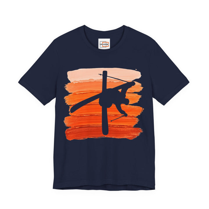 Vintage Freestyle Skier Orange Stripes — Unisex Graphic Tee | Universe