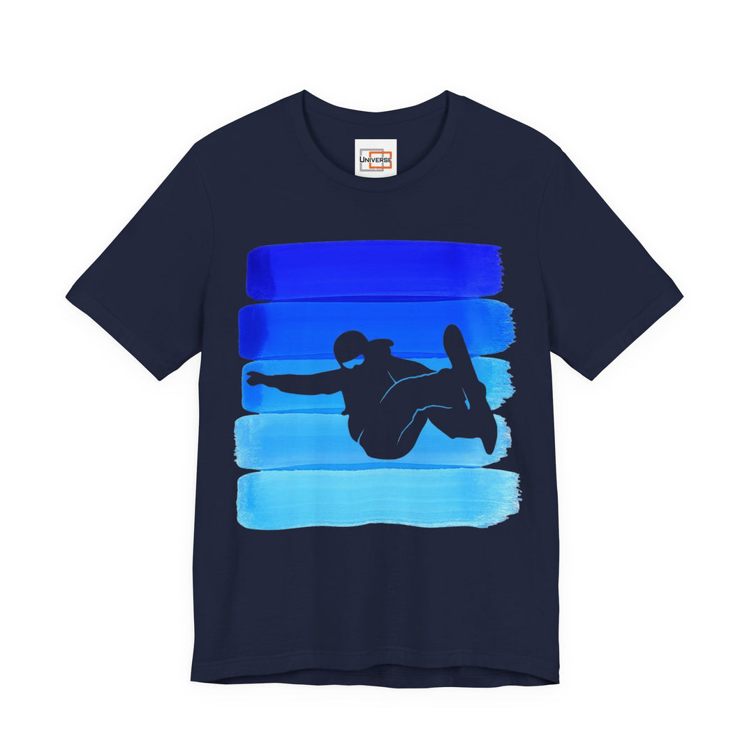 Vintage Snowboarder Blue Stripes — Unisex Graphic Tee | Universe