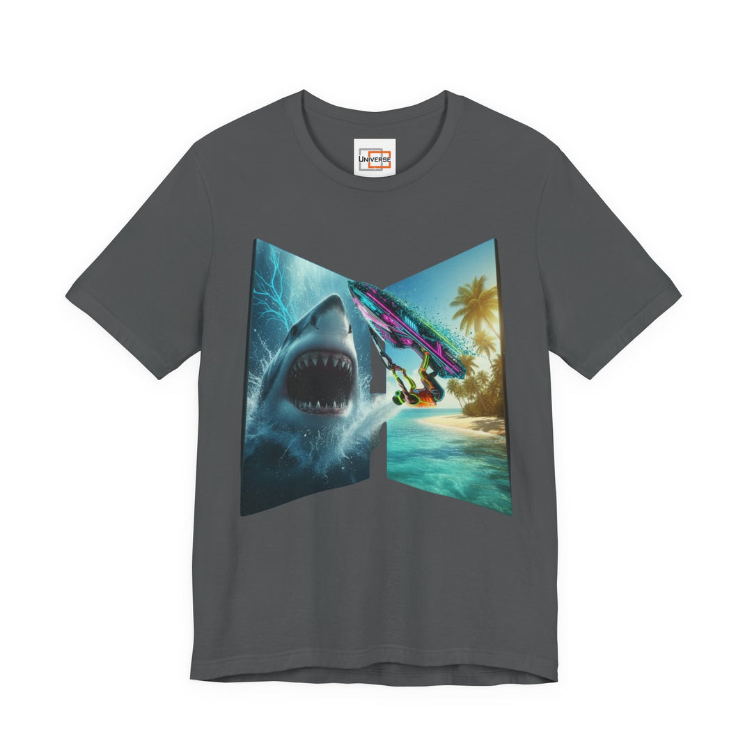 Shark vs Wakeboarder Z-Fold Portal— Unisex Graphic Tee | Universe