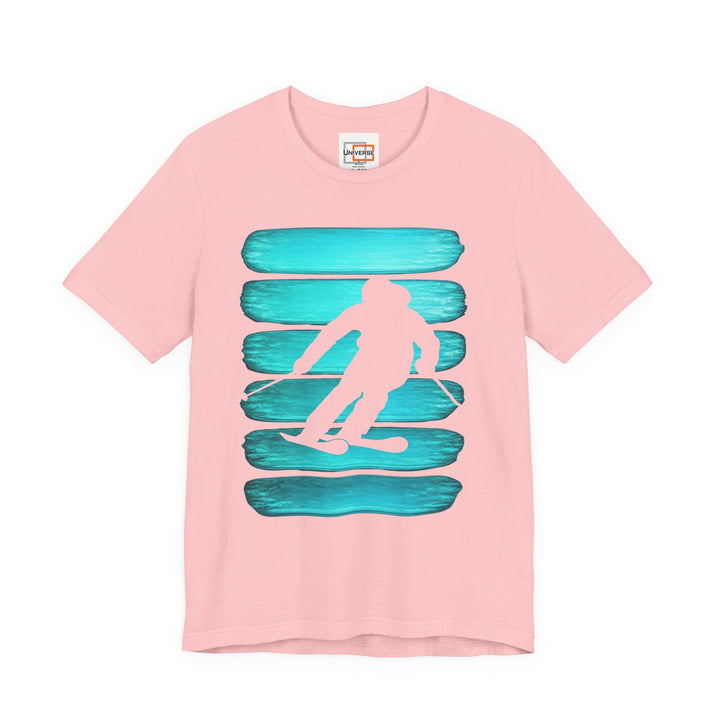 Vintage Skier Teal Stripes — Unisex Graphic Tee | Universe