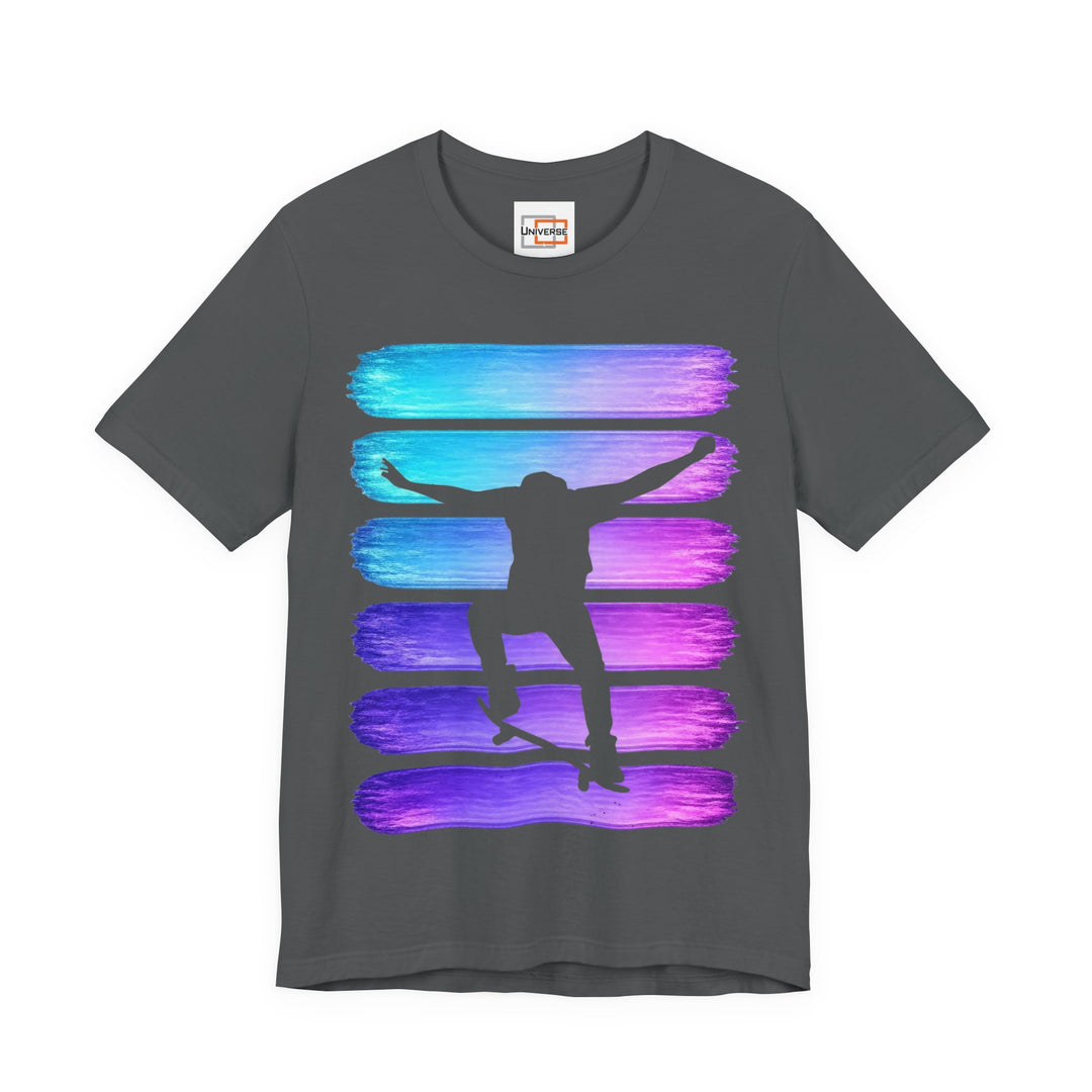 Vintage Skateboarder Purple Blue Stripes — Unisex Graphic Tee | Universe