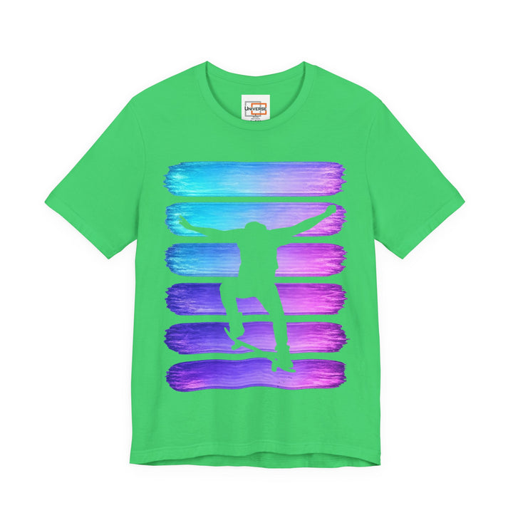 Vintage Skateboarder Purple Blue Stripes — Unisex Graphic Tee | Universe