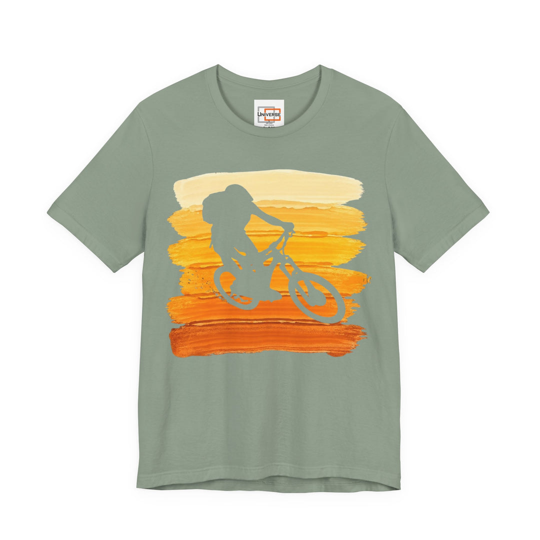 Vintage Mountain Biker Orange Stripes — Unisex Graphic Tee | Universe