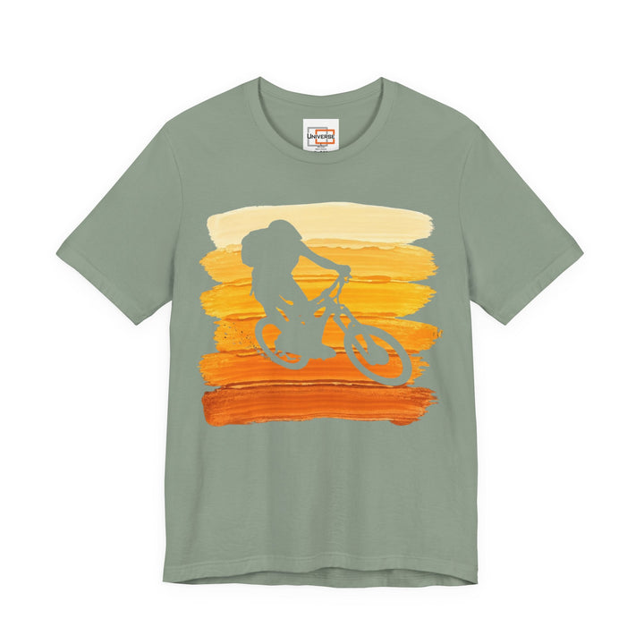 Vintage Mountain Biker Orange Stripes — Unisex Graphic Tee | Universe