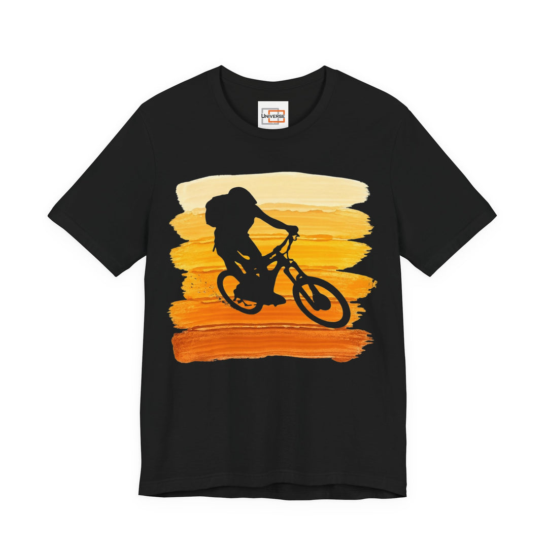 Vintage Mountain Biker Orange Stripes — Unisex Graphic Tee | Universe