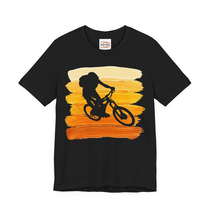 Vintage Mountain Biker Orange Stripes — Unisex Graphic Tee | Universe