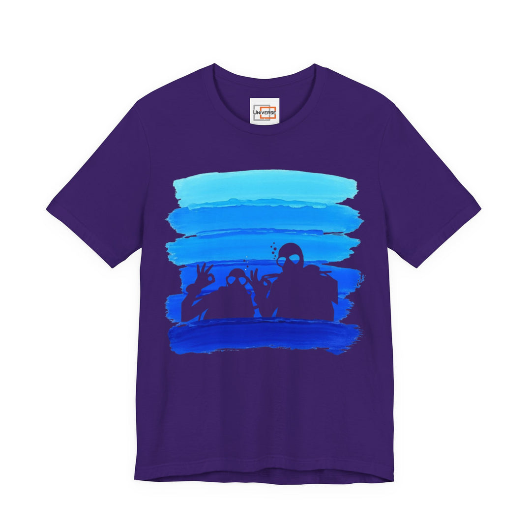 Vintage Scuba Divers Blue Stripes — Unisex Graphic Tee | Universe