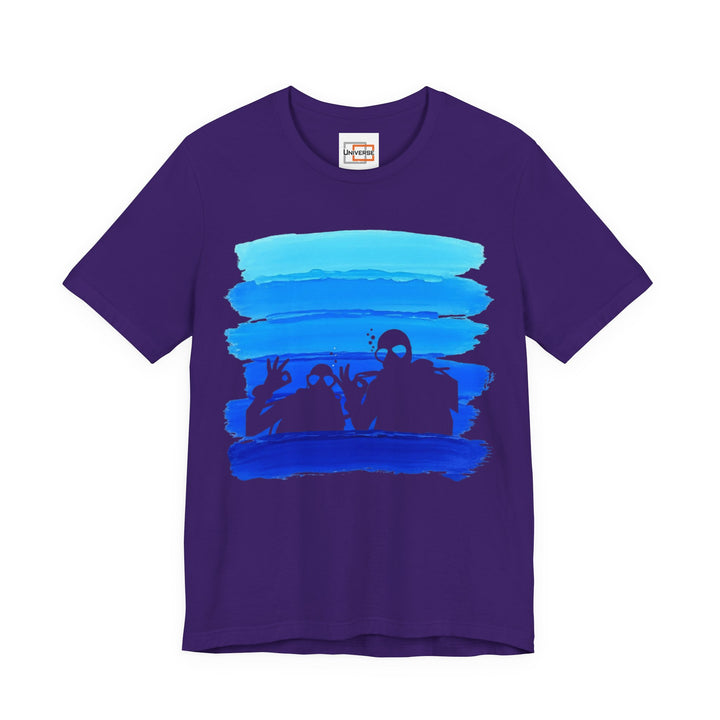 Vintage Scuba Divers Blue Stripes — Unisex Graphic Tee | Universe