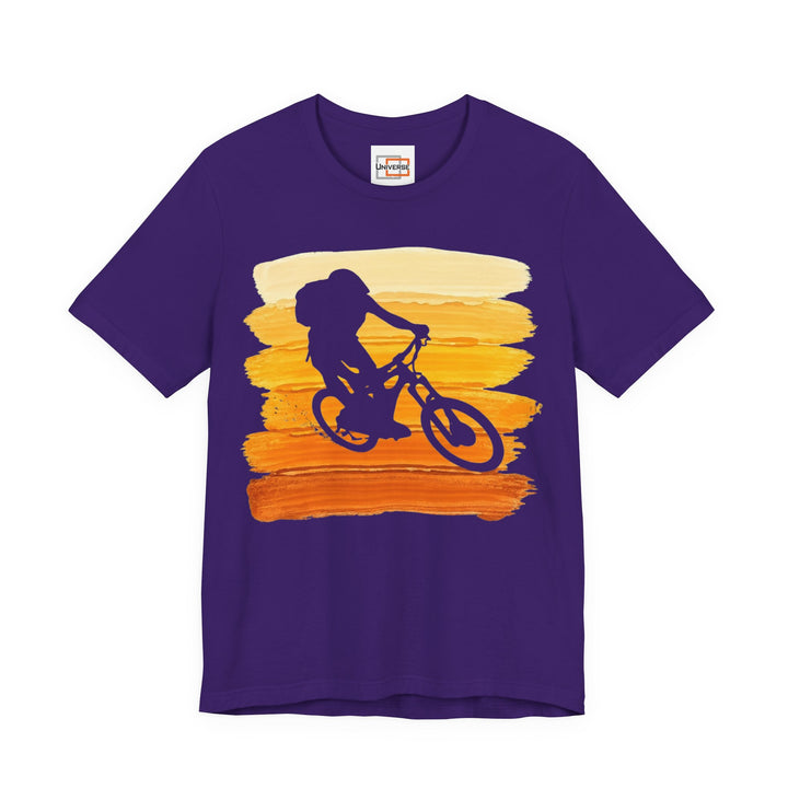 Vintage Mountain Biker Orange Stripes — Unisex Graphic Tee | Universe