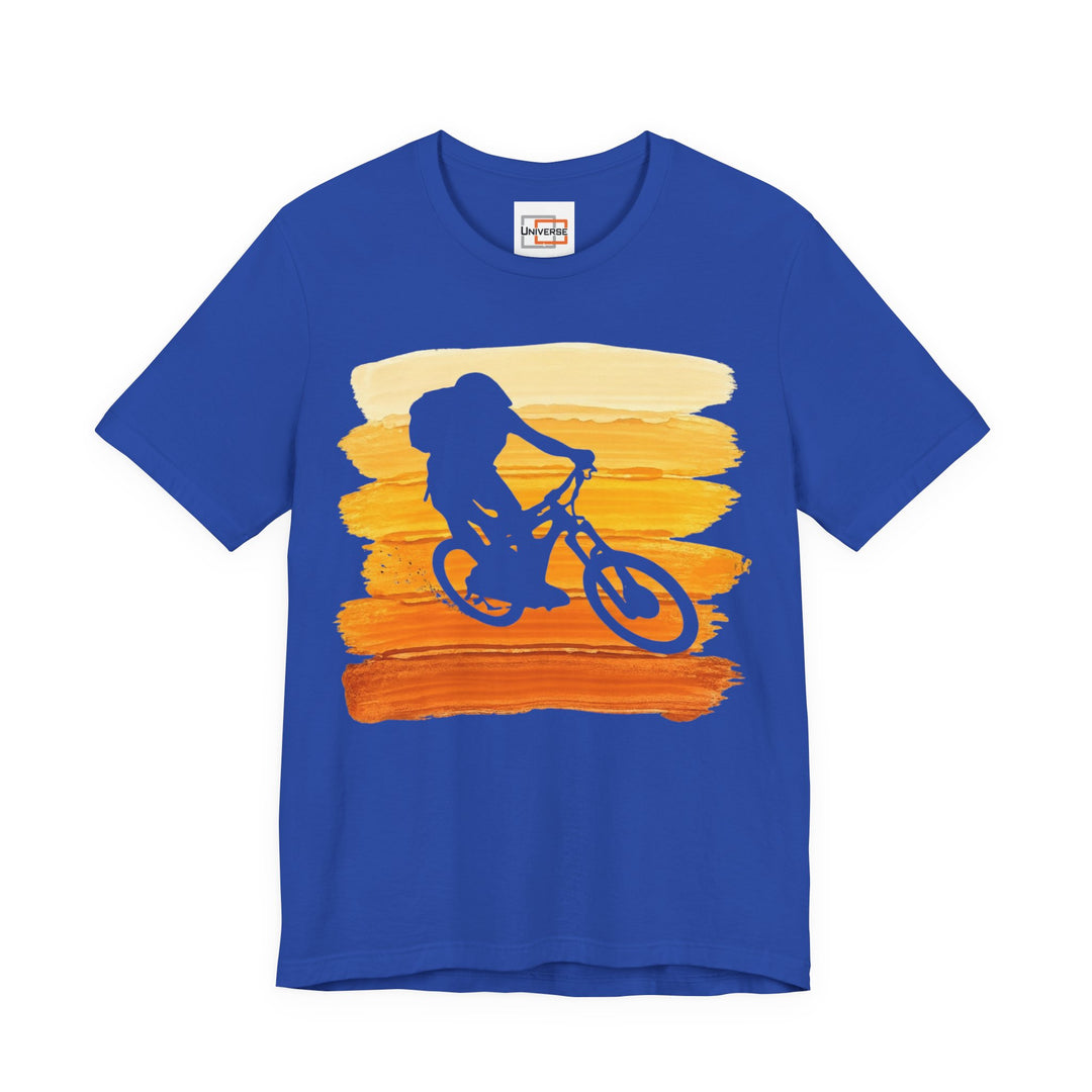 Vintage Mountain Biker Orange Stripes — Unisex Graphic Tee | Universe