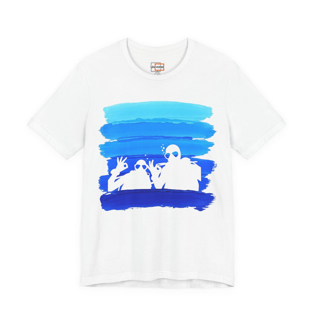 Vintage Scuba Divers Blue Stripes — Unisex Graphic Tee | Universe