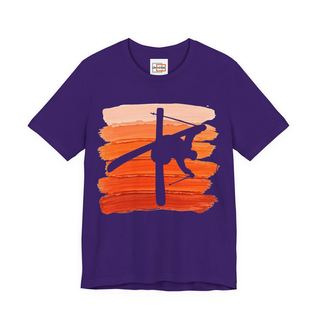 Vintage Freestyle Skier Orange Stripes — Unisex Graphic Tee | Universe