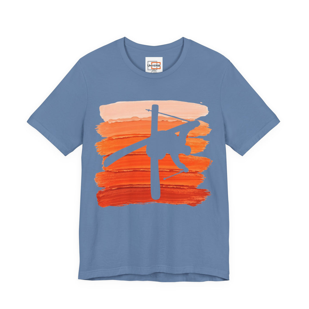 Vintage Freestyle Skier Orange Stripes — Unisex Graphic Tee | Universe