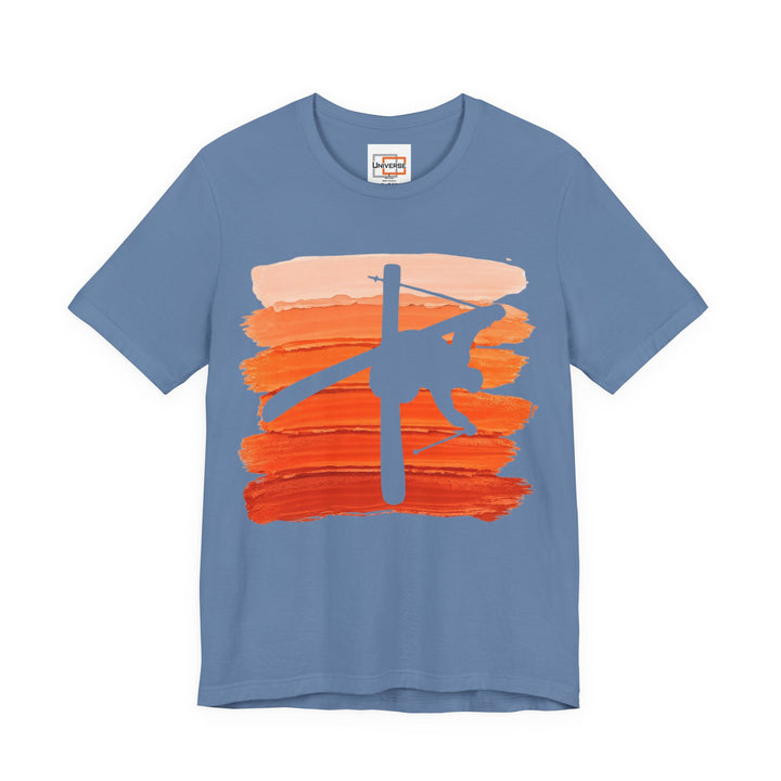Vintage Freestyle Skier Orange Stripes — Unisex Graphic Tee | Universe