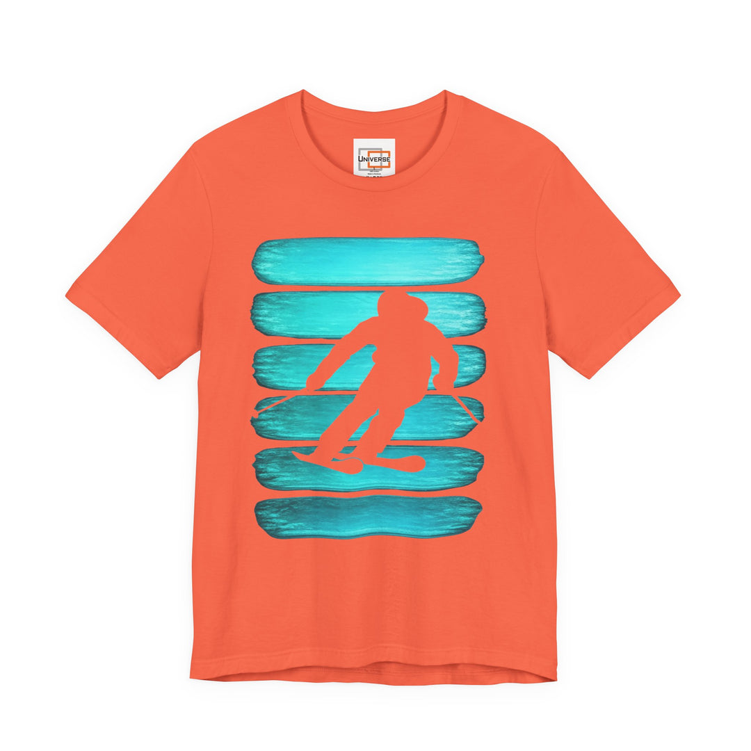 Vintage Skier Teal Stripes — Unisex Graphic Tee | Universe