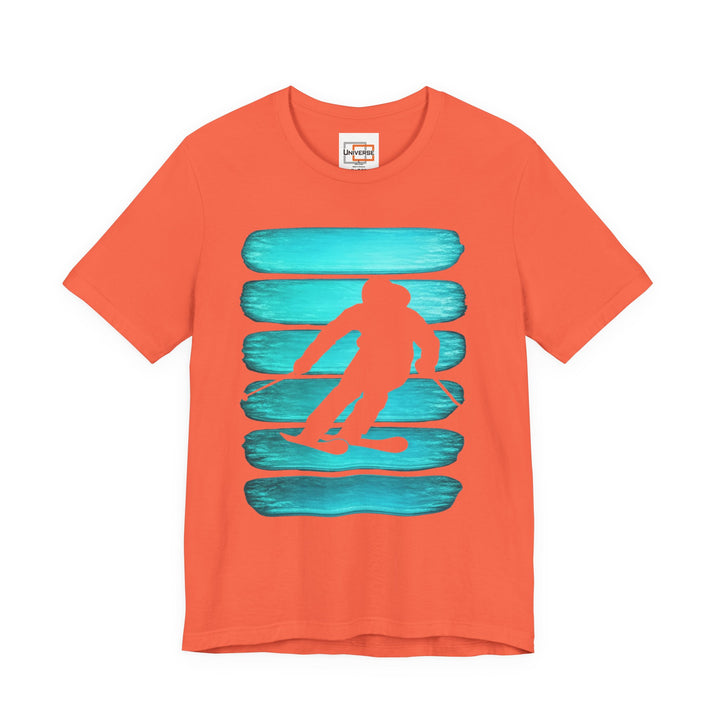 Vintage Skier Teal Stripes — Unisex Graphic Tee | Universe