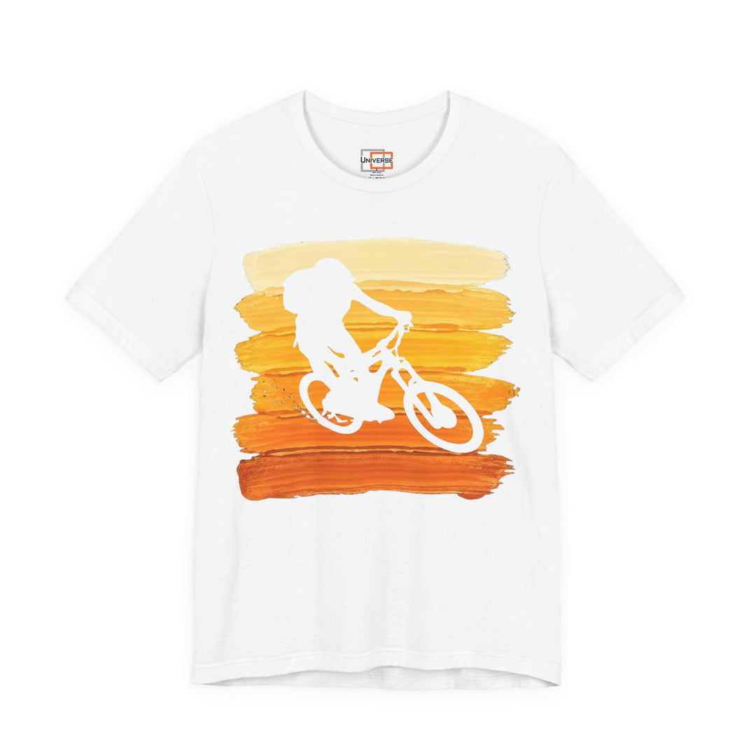 Vintage Mountain Biker Orange Stripes — Unisex Graphic Tee | Universe