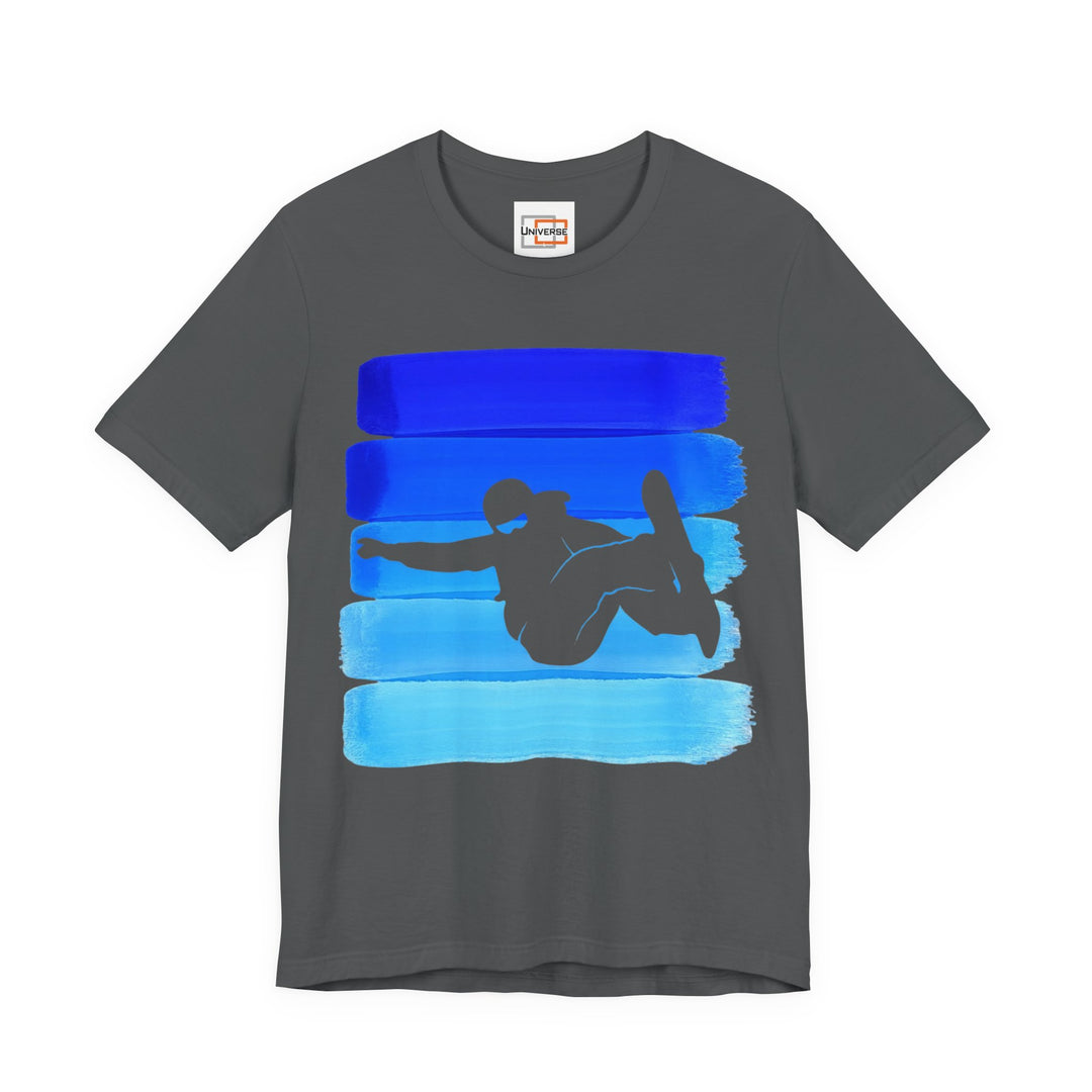 Vintage Snowboarder Blue Stripes — Unisex Graphic Tee | Universe