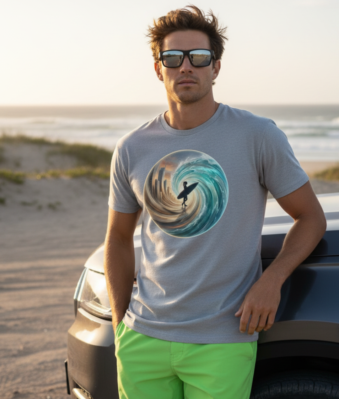 City Wave Surfer Vortex — Unisex Graphic Tee | Universe