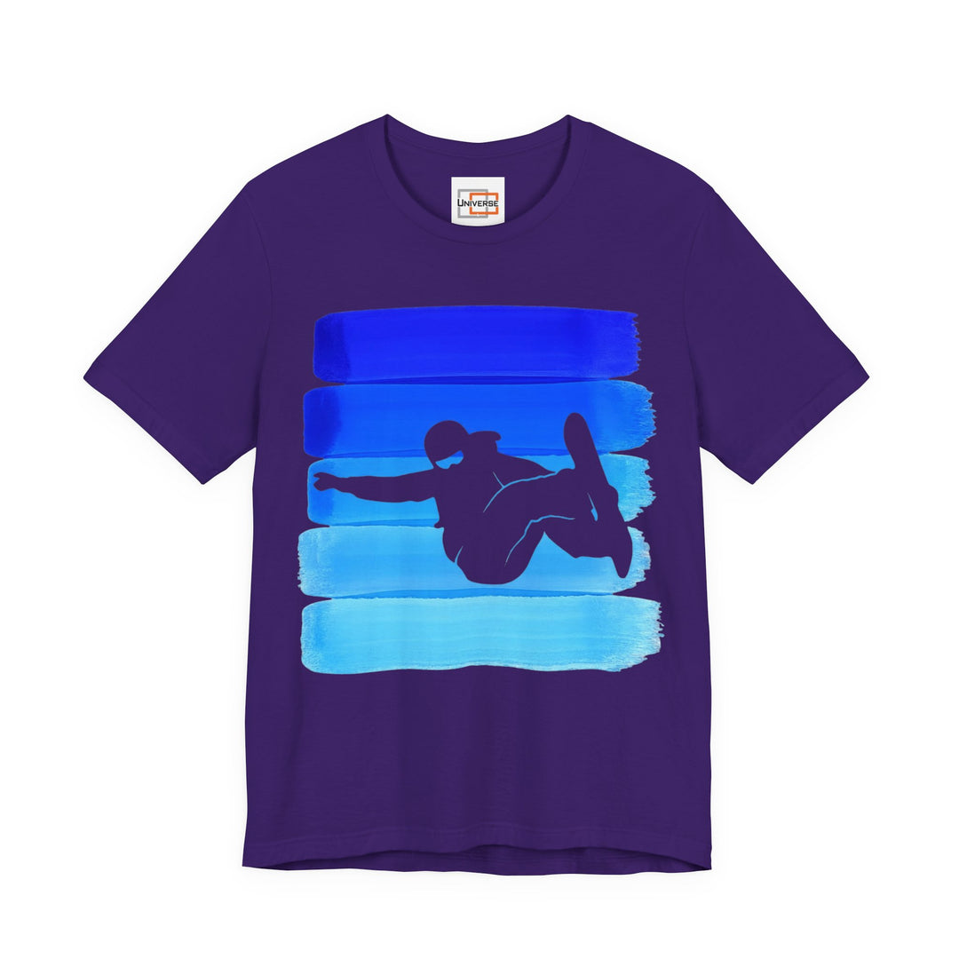 Vintage Snowboarder Blue Stripes — Unisex Graphic Tee | Universe