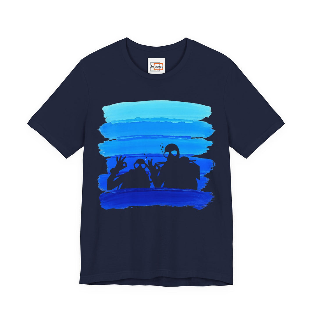 Vintage Scuba Divers Blue Stripes — Unisex Graphic Tee | Universe