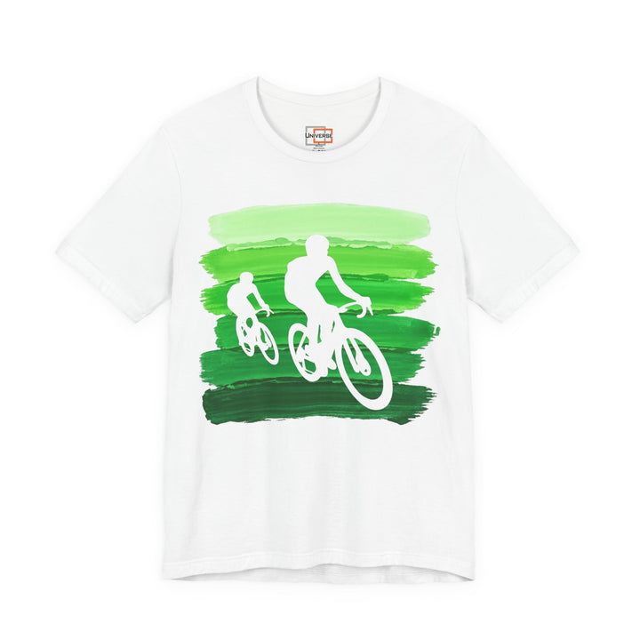 Vintage Cyclists Green Stripes — Unisex Graphic Tee | Universe
