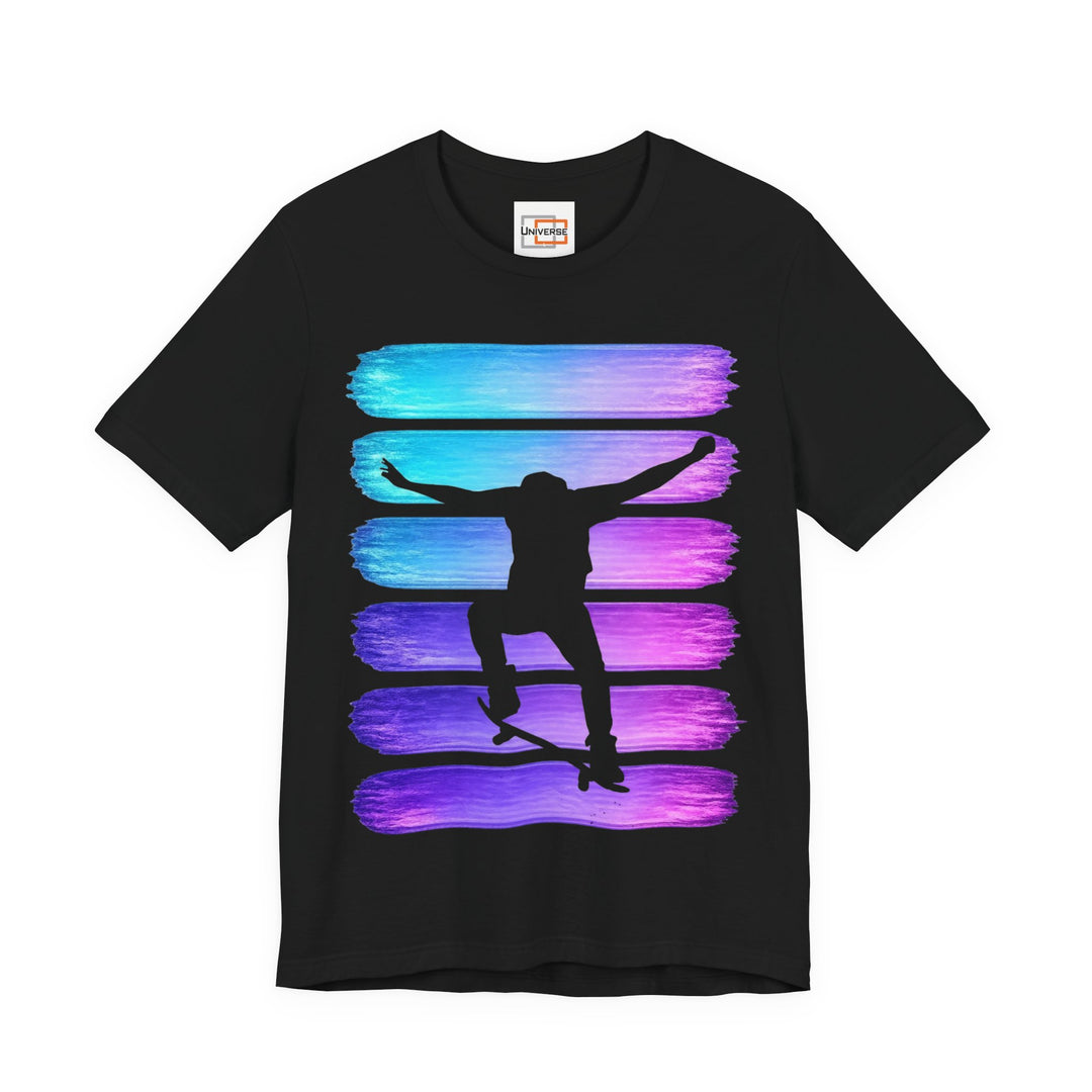 Vintage Skateboarder Purple Blue Stripes — Unisex Graphic Tee | Universe