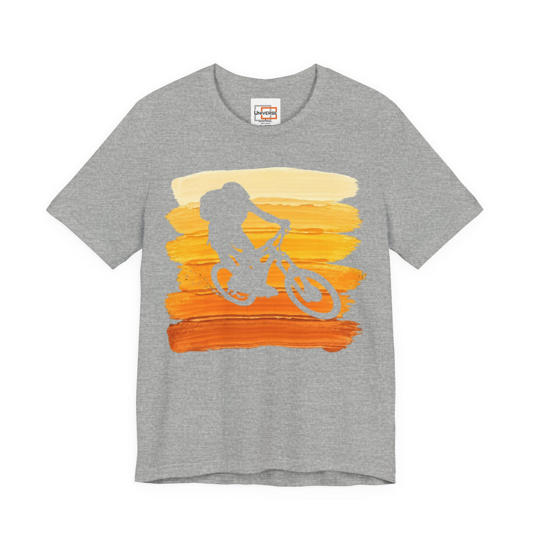 Vintage Mountain Biker Orange Stripes — Unisex Graphic Tee | Universe